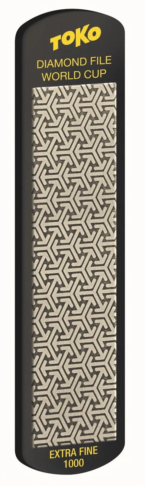 Die Toko Diamond File WC Extra Fine 1000 hat ein grafisches Pfeil-Muster. Rechteckige Feile in schwarzer Umrandung.