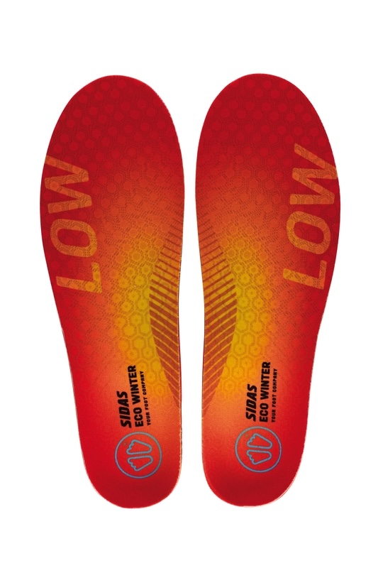 Zwei rote Sidas 3Feet Eco Winter Low Einlegesohlen von oben.