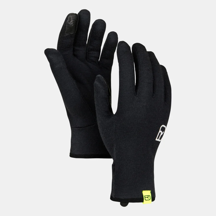 Schwarze Rock n Wool Glove Liner Men mit Smart-Finger, liegen uebereinander. Logo sichtbar.