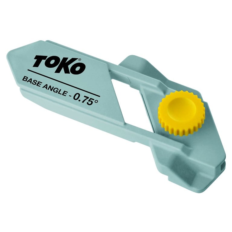 Hellblaues Toko Express Base Angle Werkzeug mit gelber Rändelschraube, Winkel 0.75 Grad.