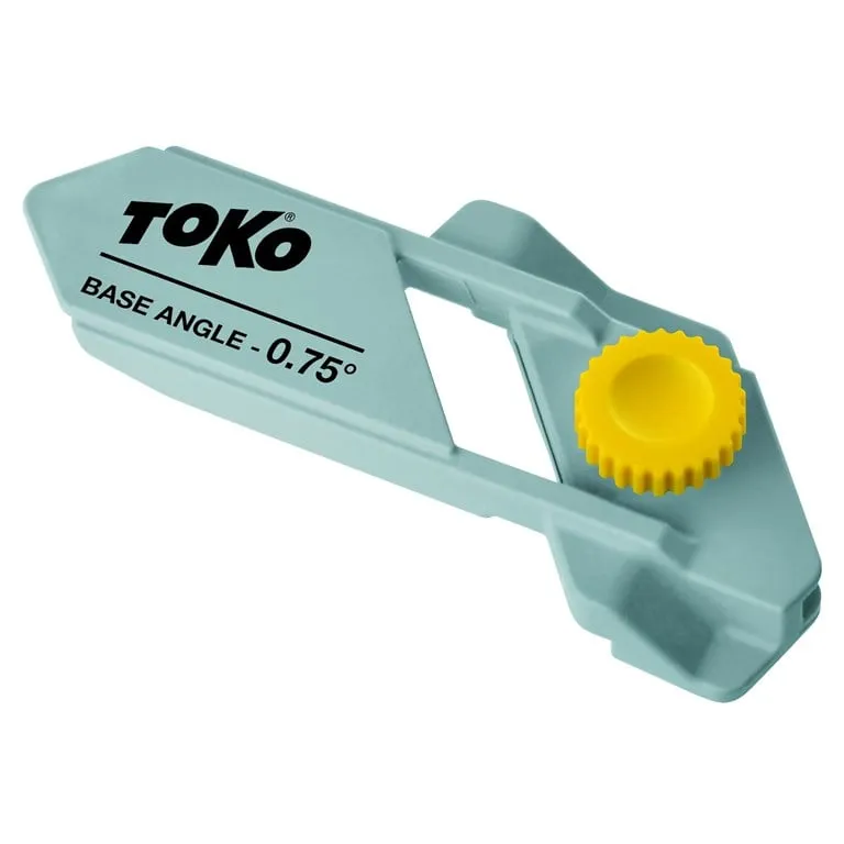 Hellblaues Toko Express Base Angle Werkzeug mit gelber Rändelschraube, Winkel 0.75 Grad.