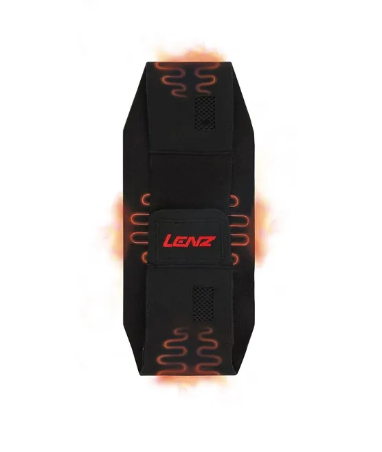 Heat Bandage noir avec le logo Lenz rouge et des fils chauffants aux extrémités.