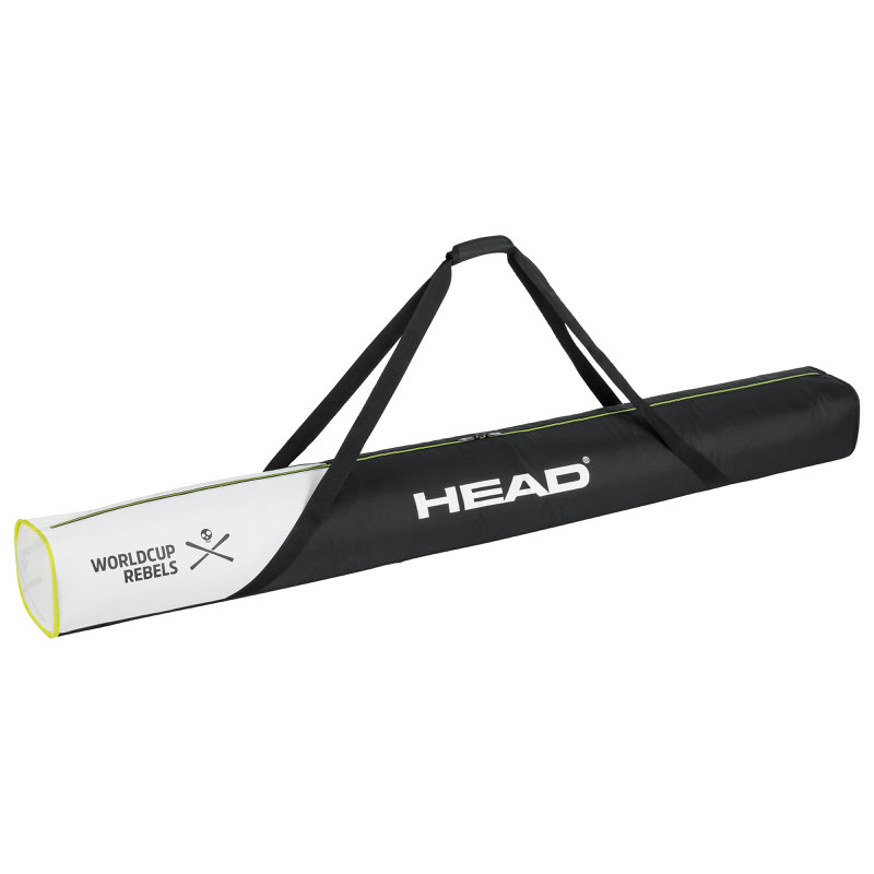 Schwarze Head Rebels Single Skibag mit Trägern und weißem Ende mit Aufdruck.