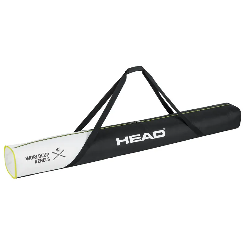 Sac de ski Head Rebels Single noir avec bretelles et extrémité blanche imprimée.