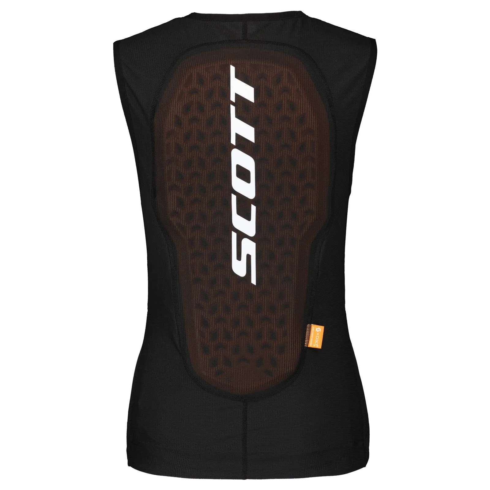 Rear view of the black Scott Airflow women's vest with white Scott logo above the back protector.