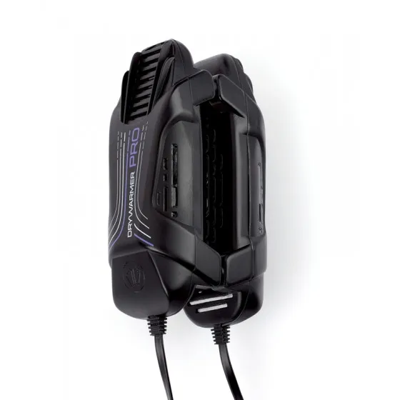 Black Sidas Drywarmer Pro USB shoe dryer, side view. The USB cable is visible on the underside.