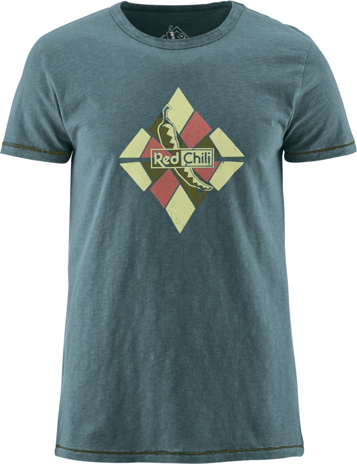 Blaues GENESIS 18 T-Shirt mit Chili-Logo in Raute und "Red Chili" Schriftzug.