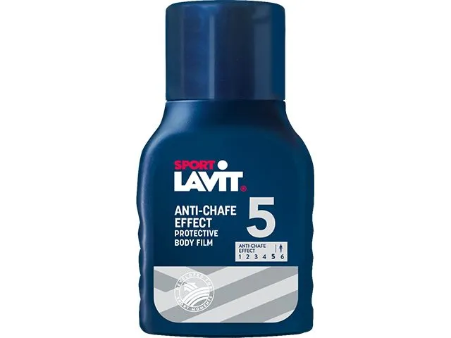Blue bottle Sport Lavit Anti Chafe. Text and a scale on the front.
