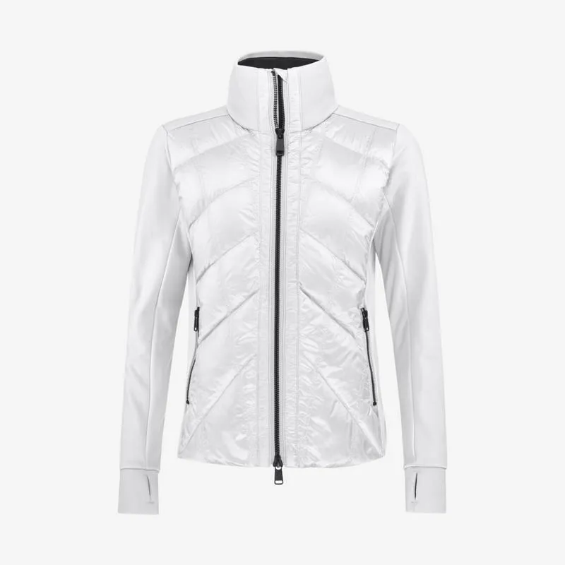 White Carina mid-layer jacket for women with quilted down front and full-length zipper.