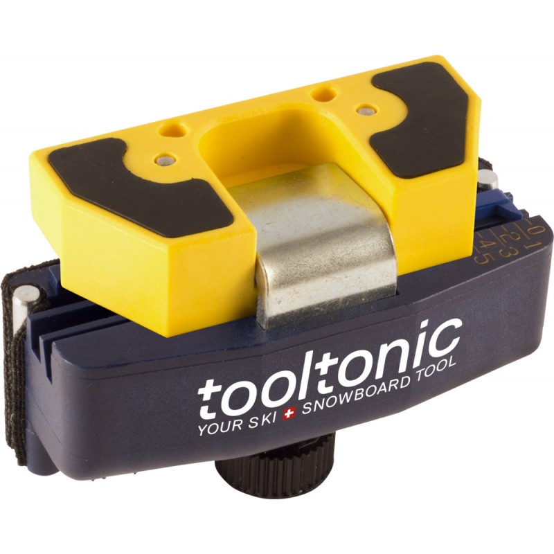 Nahaufnahme des Tooltonic Roto Finish Set RF400 mit gelben und schwarzen Elementen.