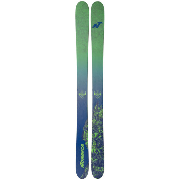 Ski Nordica Patron, grün-blaue Farbverlauf, mit Bergmotiv und Markenlogo.