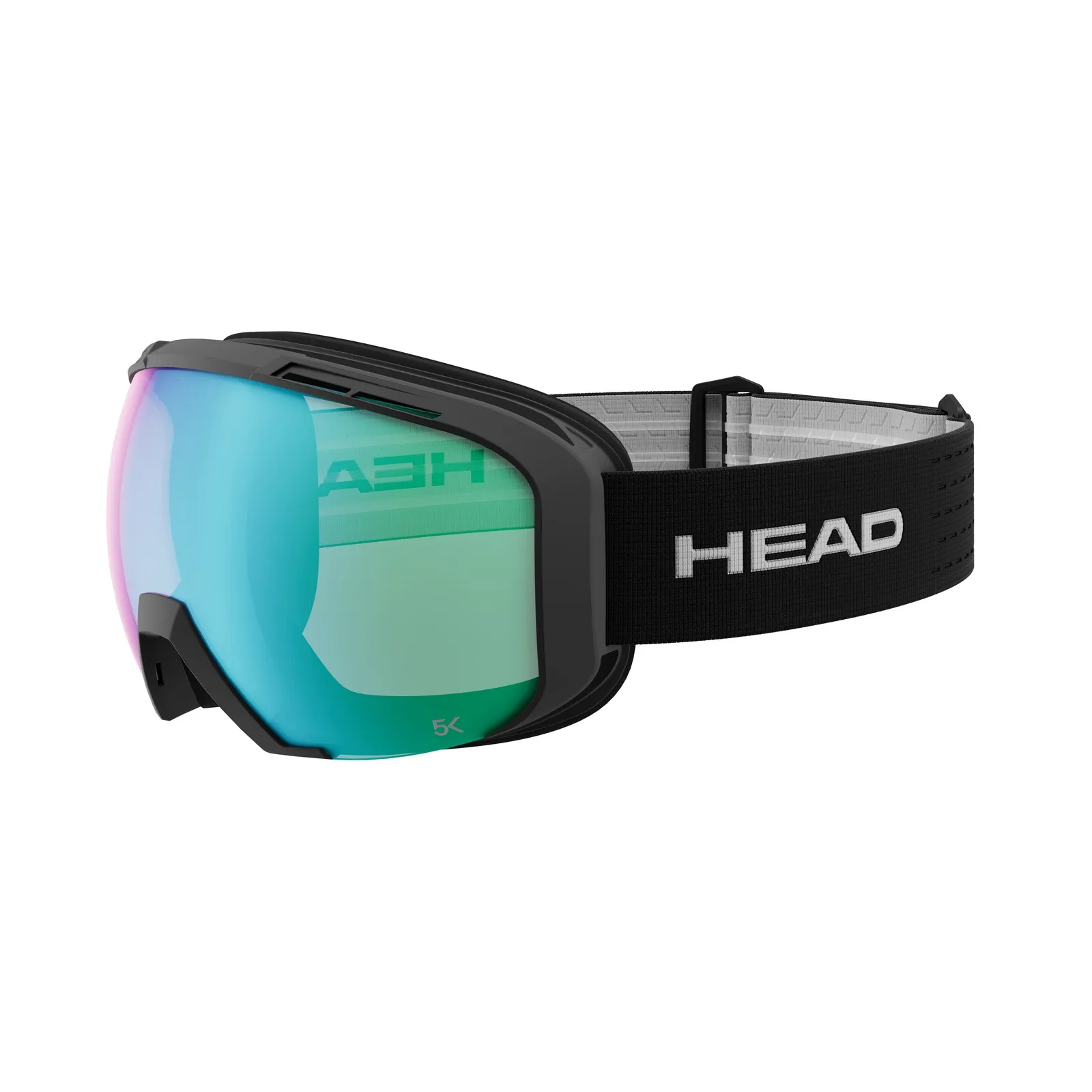 Head OTG 5K PHOTO ski goggles in black with colored photochromatic lens and black headband from the side.