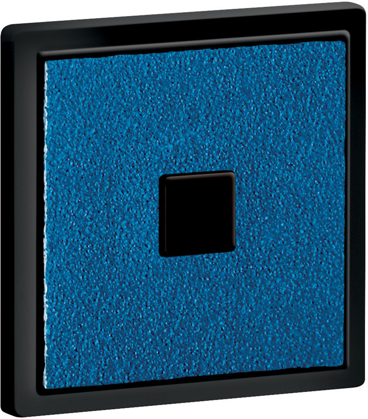 Nahaufnahme des Toko Spare Abrasive: Blaue Schleiffläche mit quadratischer, schwarzer Halterung in schwarzem Rahmen.