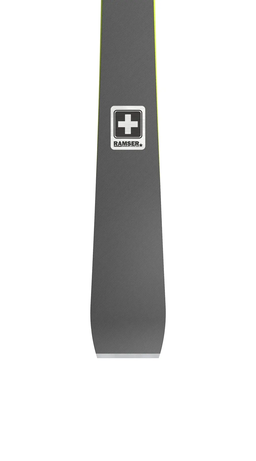 Detailaufnahme Skiende Ramser Yellow mit Schweizerkreuz-Logo.