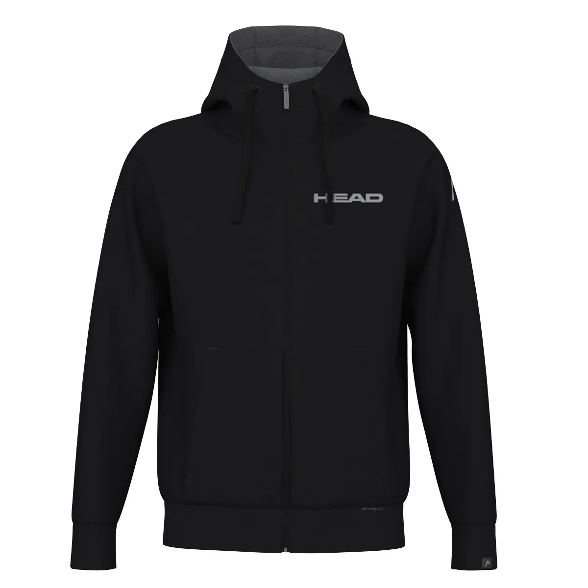 Black HEAD Hoodie FZ Unisex with hood, full-length zipper and front pockets. The logo is printed on the chest.