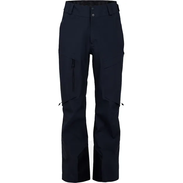 Dunkelblaue, wasserdichte GORE-TEX Pro 3L Shell Pant in voller Länge. Funktionelle Outdoor-Hose mit Taschen und verstärktem Beinabschluss.