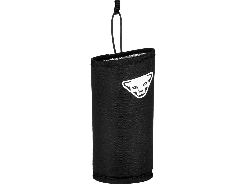 Black Dynafit Alpine Bottle Holder Bottle holder with drawstring and reflective interior.