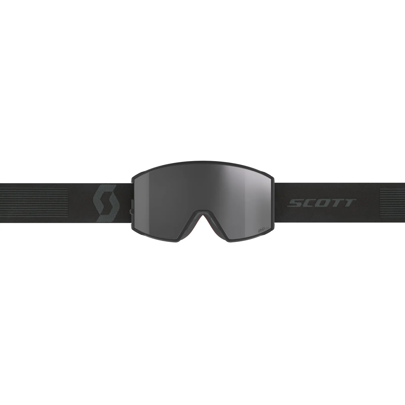 Schwarze Scott React Skibrille mit AMP Black Chrome S3 Linse von vorne.