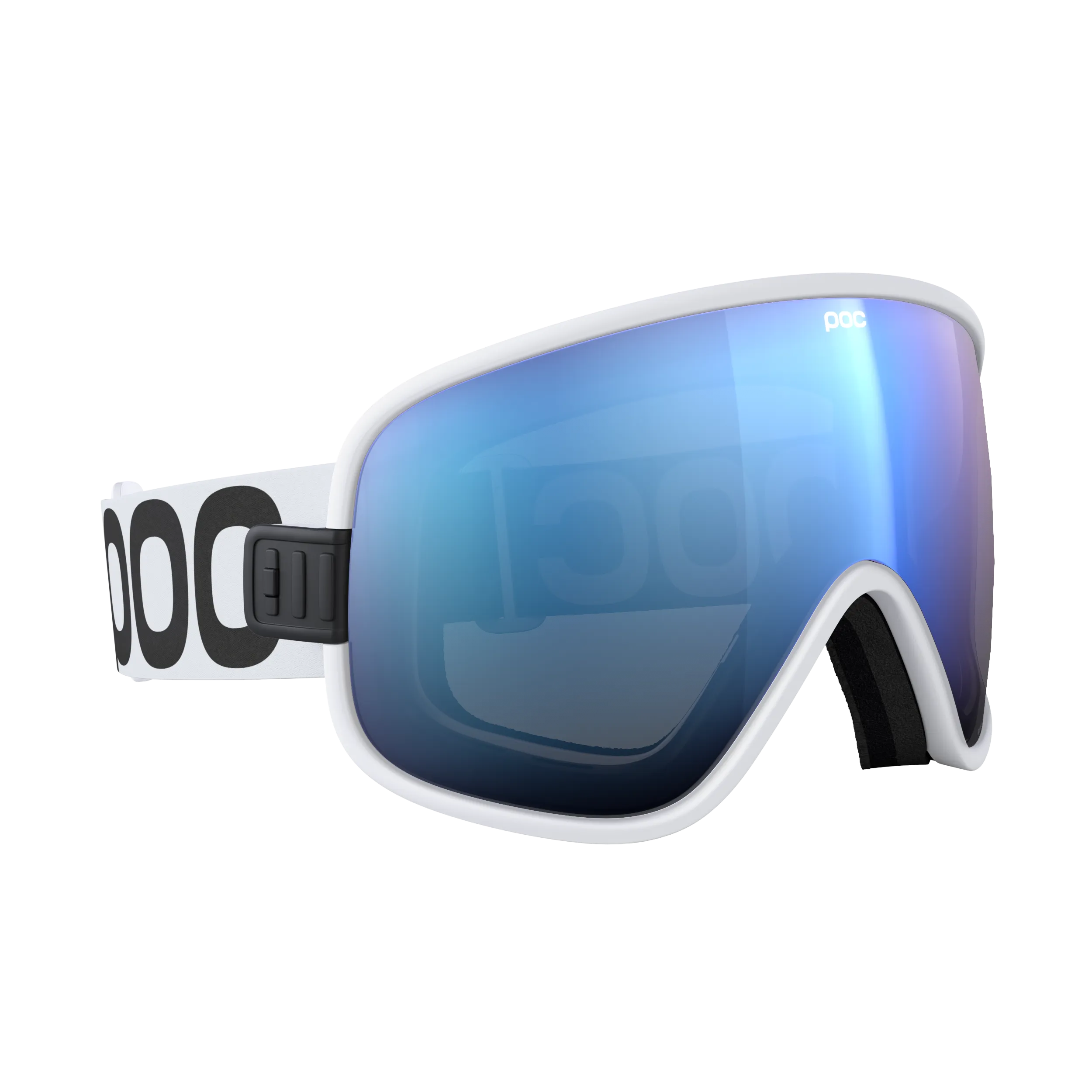 Weiße POC Vitrea Skibrille mit blauer Partly Sunny Blue Linse.