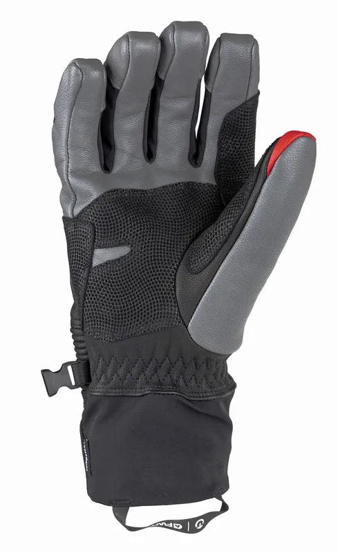 Therm-ic Freeride Extra Warm Glove, paume vers le haut, cuir gris, maille noire, manchette noire.