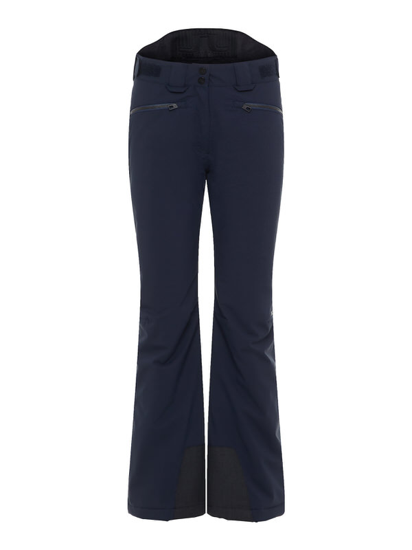 Marineblaue J.Lindeberg Truuli Damenhose, Skihose, Frontansicht, mit Reißverschlusstaschen und leicht ausgestelltem Bein.