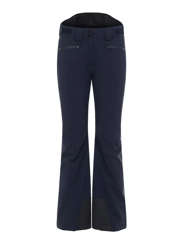 Navy blue J.Lindeberg Truuli women's trousers, ski trousers, front view, with zipped pockets and slightly flared leg.