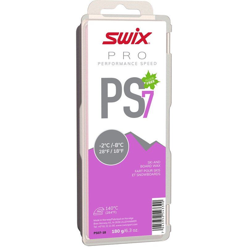 Verpackung Swix PS7 180g violettes Gleitwachs für Ski und Snowboard. Fluorfrei.