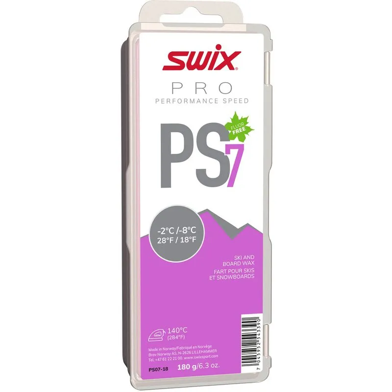 Verpackung Swix PS7 180g violettes Gleitwachs für Ski und Snowboard. Fluorfrei.