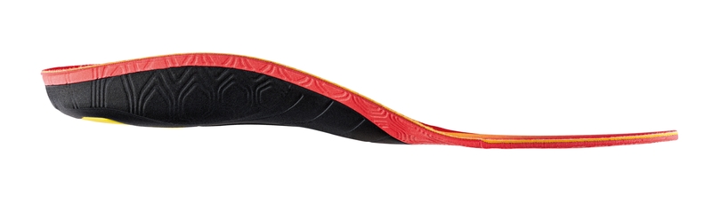 Sidas 3Feet Eco ski sole Profile view of the Sidas 3Feet Eco Winter High ski sole with red upper and black underside.