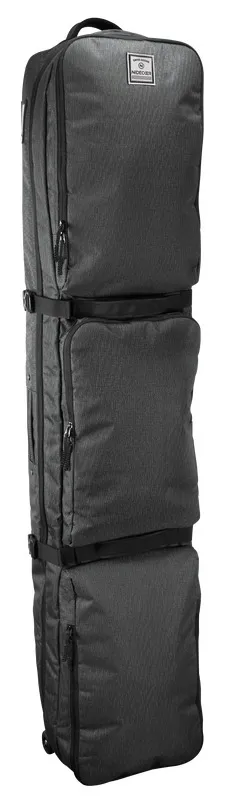 Graue Nidecker Tram Board Bag, aufrecht stehend, mit mehreren Fächern und Gurten.