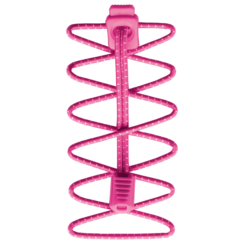 Pink Run Laces: Elastic laces with white dots and fastener.