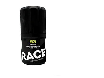 Black GigaGlide Race bottle with white lettering. Ski coating for faster slopes.