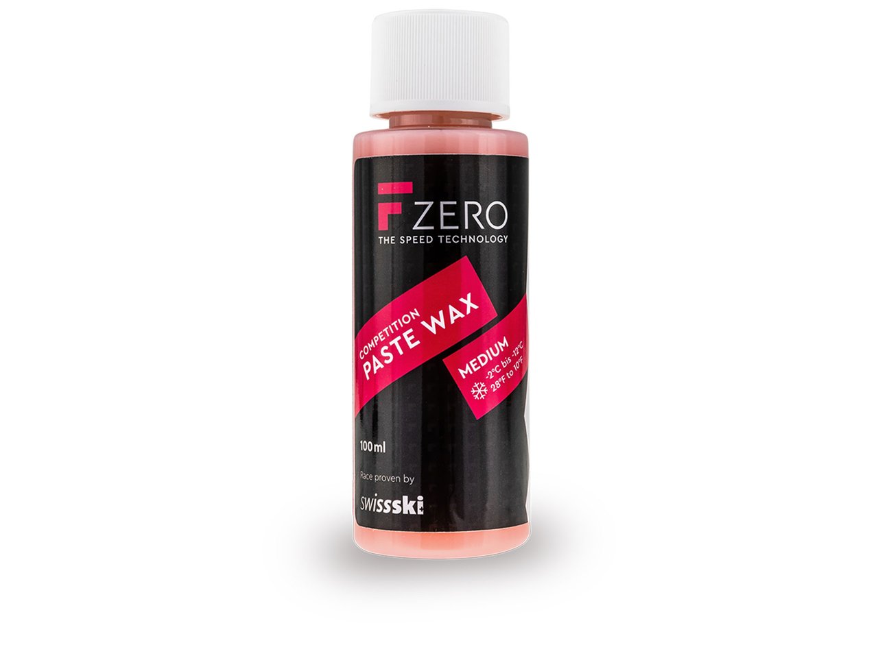 Eine Flasche FZERO Paste Wax Medium für Ski und Snowboard, 100 ml, rote Paste.