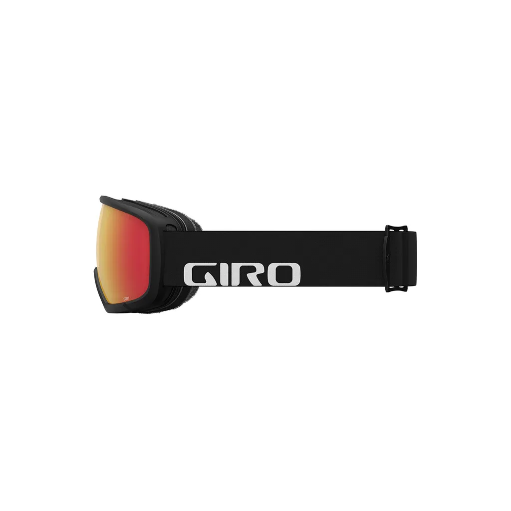 Schwarze Giro Stomp Flash Goggle mit rotem Glas und Gurt mit "Giro" Schriftzug.