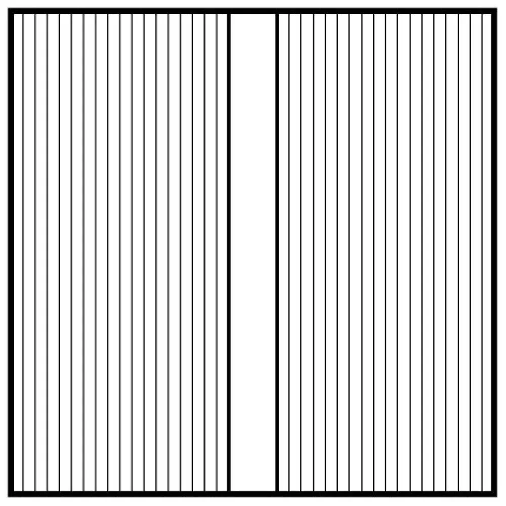 Cadre rectangulaire avec des lignes verticales divisées en deux sections par un espace vertical.