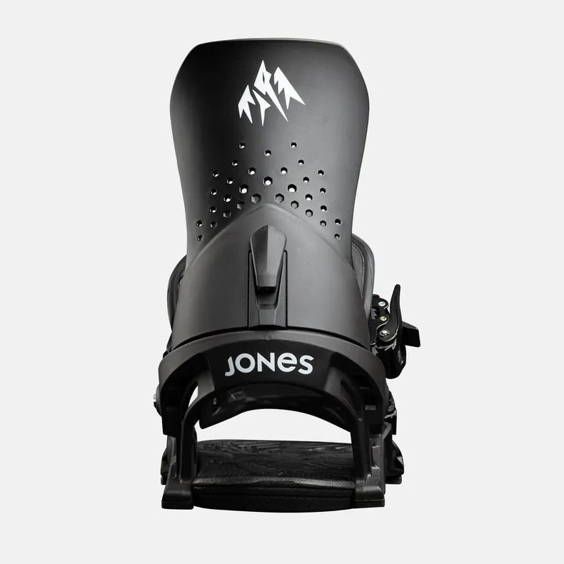 Attacco da snowboard Jones Orion nero visto dal davanti. Logo sulla parte superiore dell'attacco.