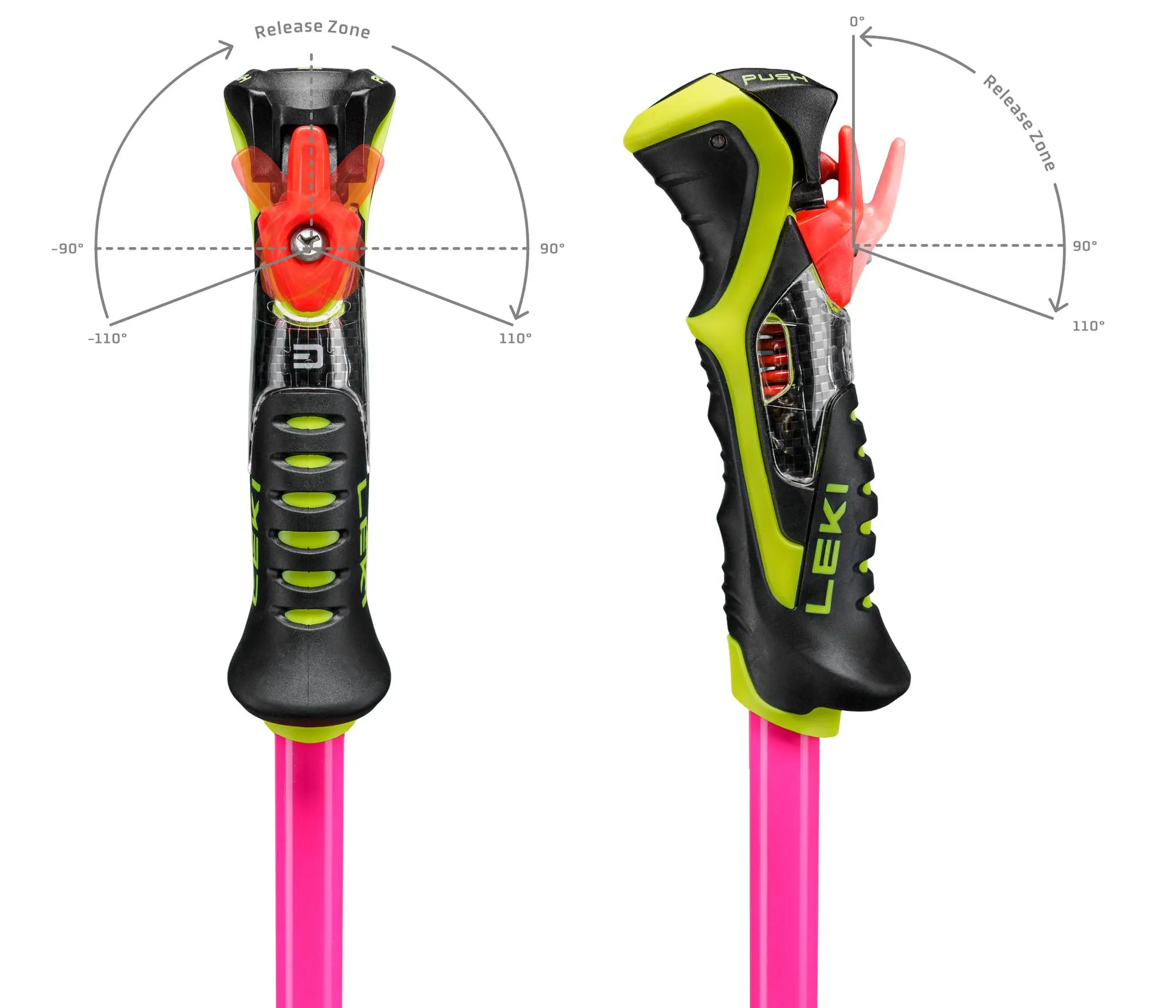 LEKI Venom SL TR Slalom Skistöcke Neonpink - Neonorange - Neonyellow release zone