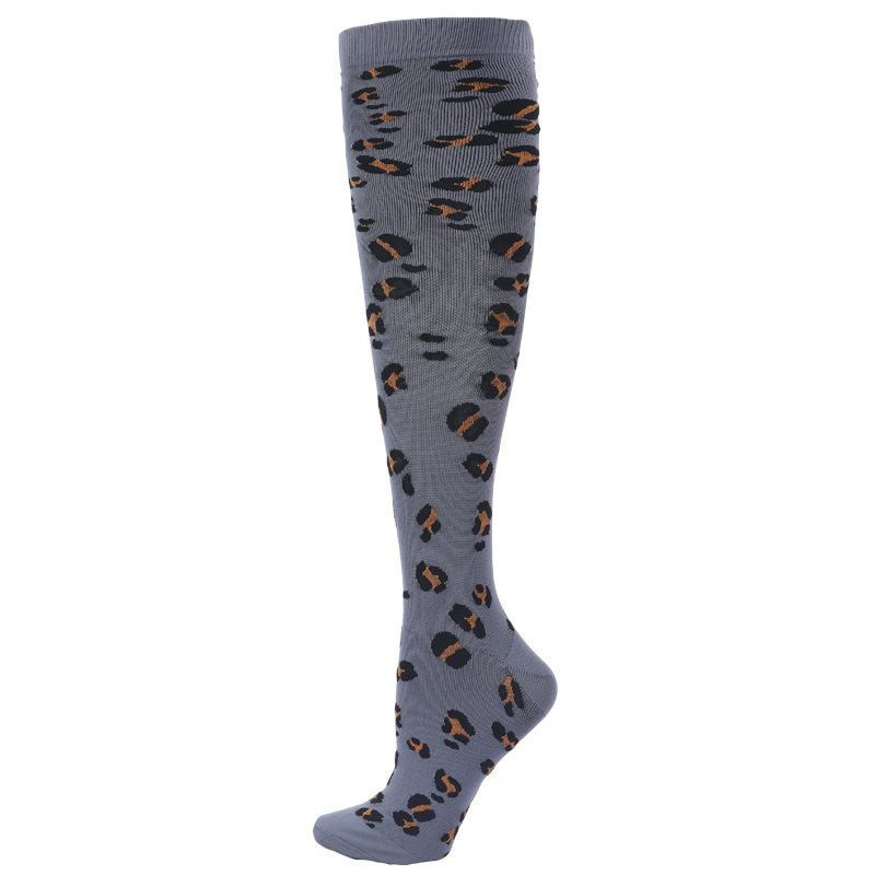 Panter ski sock gray Gray, knee-length Panter ski sock with black and brown leopard pattern.