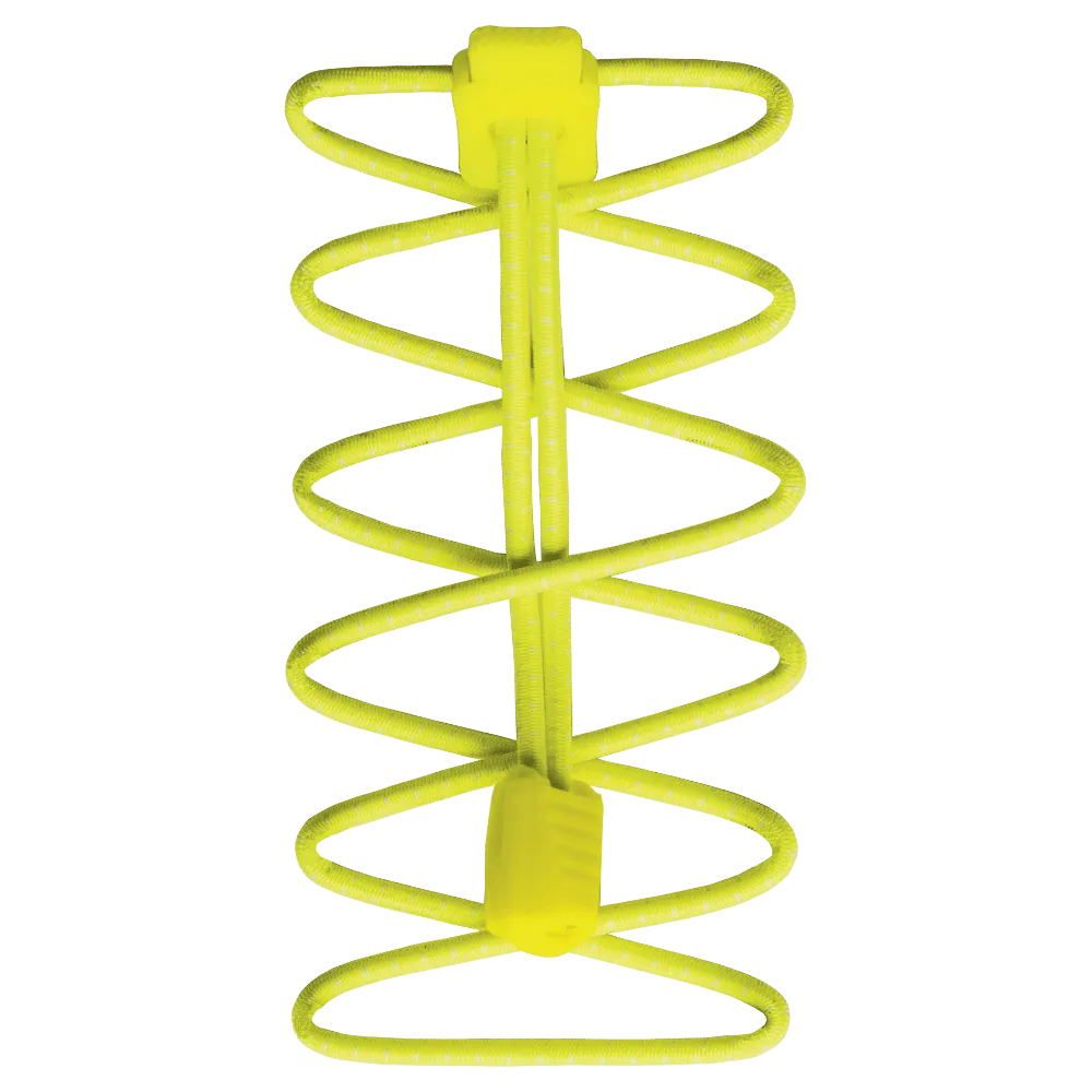 Yellow, reflective Run Laces with quick lacing system and spiral effect detail.