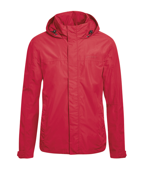Rote, wasserdichte Altid M Outdoor-Jacke mit Kapuze, Frontansicht.