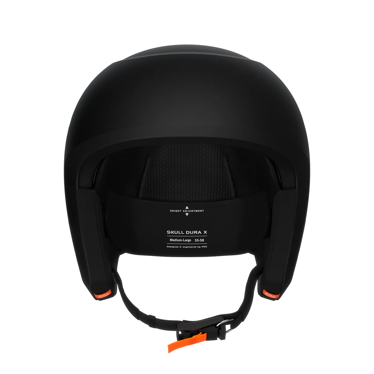 Vue frontale du casque de ski noir Skull Dura X Mips avec jugulaire ouverte et rembourrage intérieur.