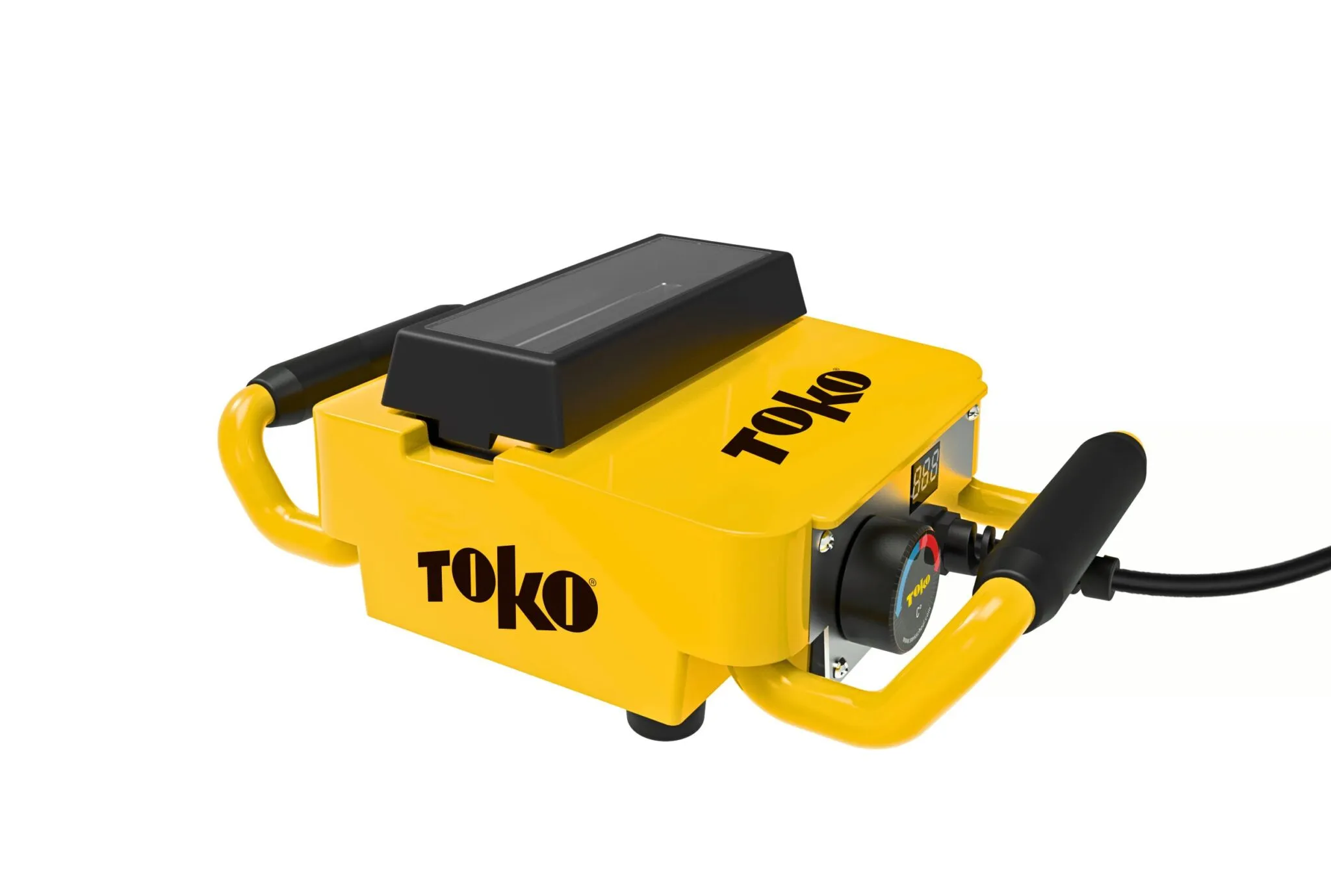Yellow wax iron from Toko with handles and black display.