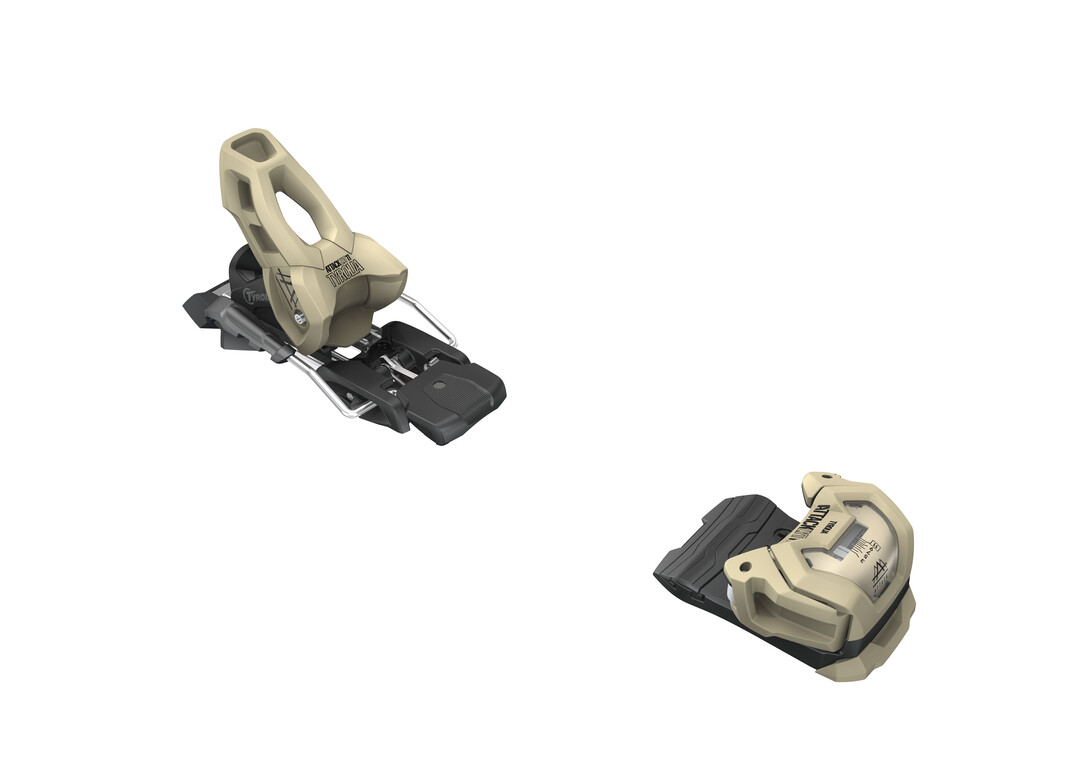 Ski-Bindung, Modell ATTACK² 14 GW Sand, Seitenansicht. Sandfarbene Elemente mit schwarzen Akzenten.