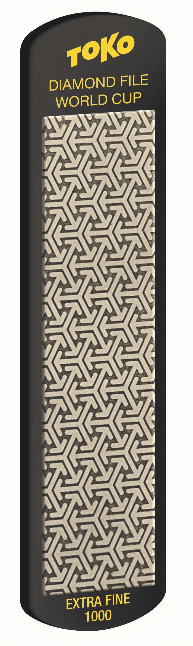 Die Toko Diamond File WC Extra Fine 1000 hat ein grafisches Pfeil-Muster. Rechteckige Feile in schwarzer Umrandung.