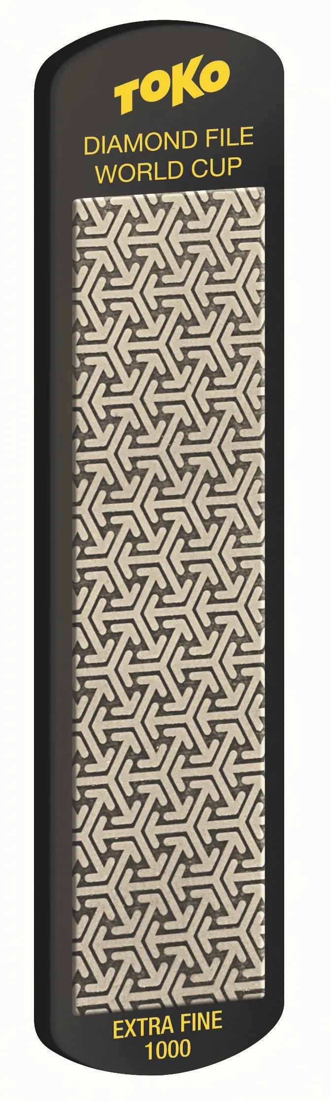 Die Toko Diamond File WC Extra Fine 1000 hat ein grafisches Pfeil-Muster. Rechteckige Feile in schwarzer Umrandung.