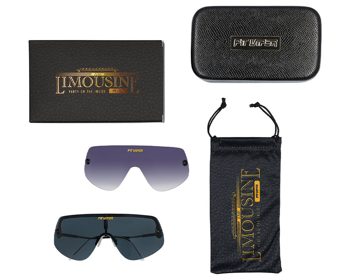 The Exec Limousine Sonnenbrille, Etui, Wechselglas und Beutel.