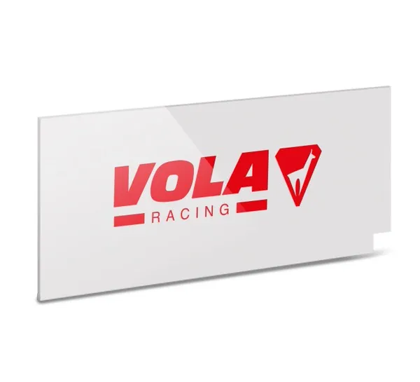 White Vola Racing 4mm scraper blade with red imprint of the company logo.