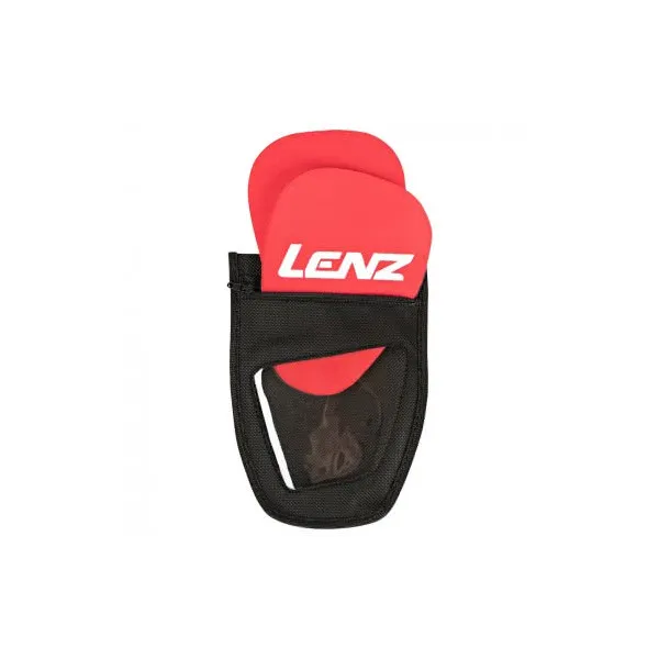 Pads en gel rouge pour tibia Lenz dans un sac noir avec fenêtre.