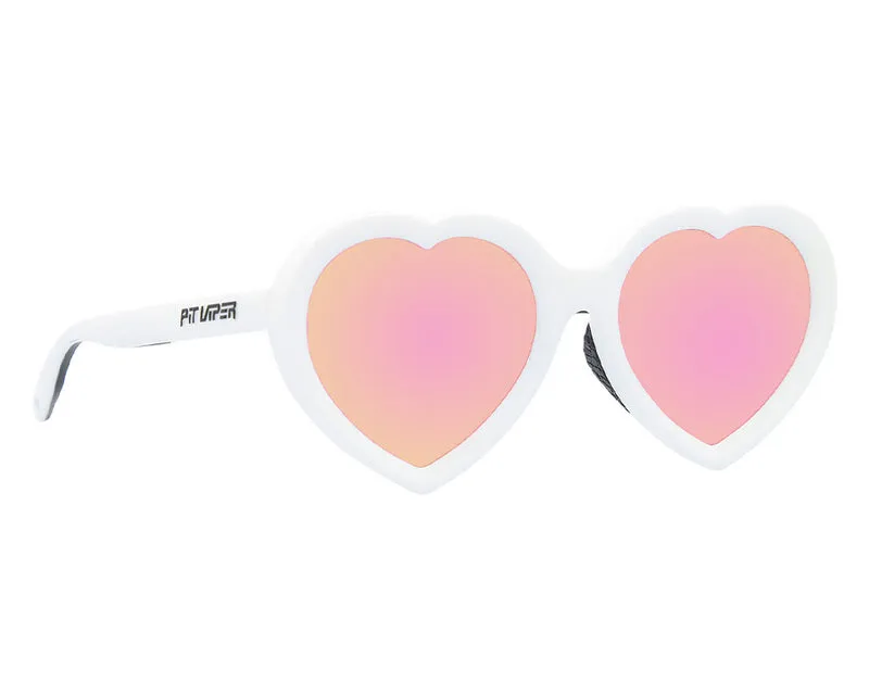 Occhiali da sole bianchi a forma di cuore con lenti rosate, "The Admirer The Miami Nights".