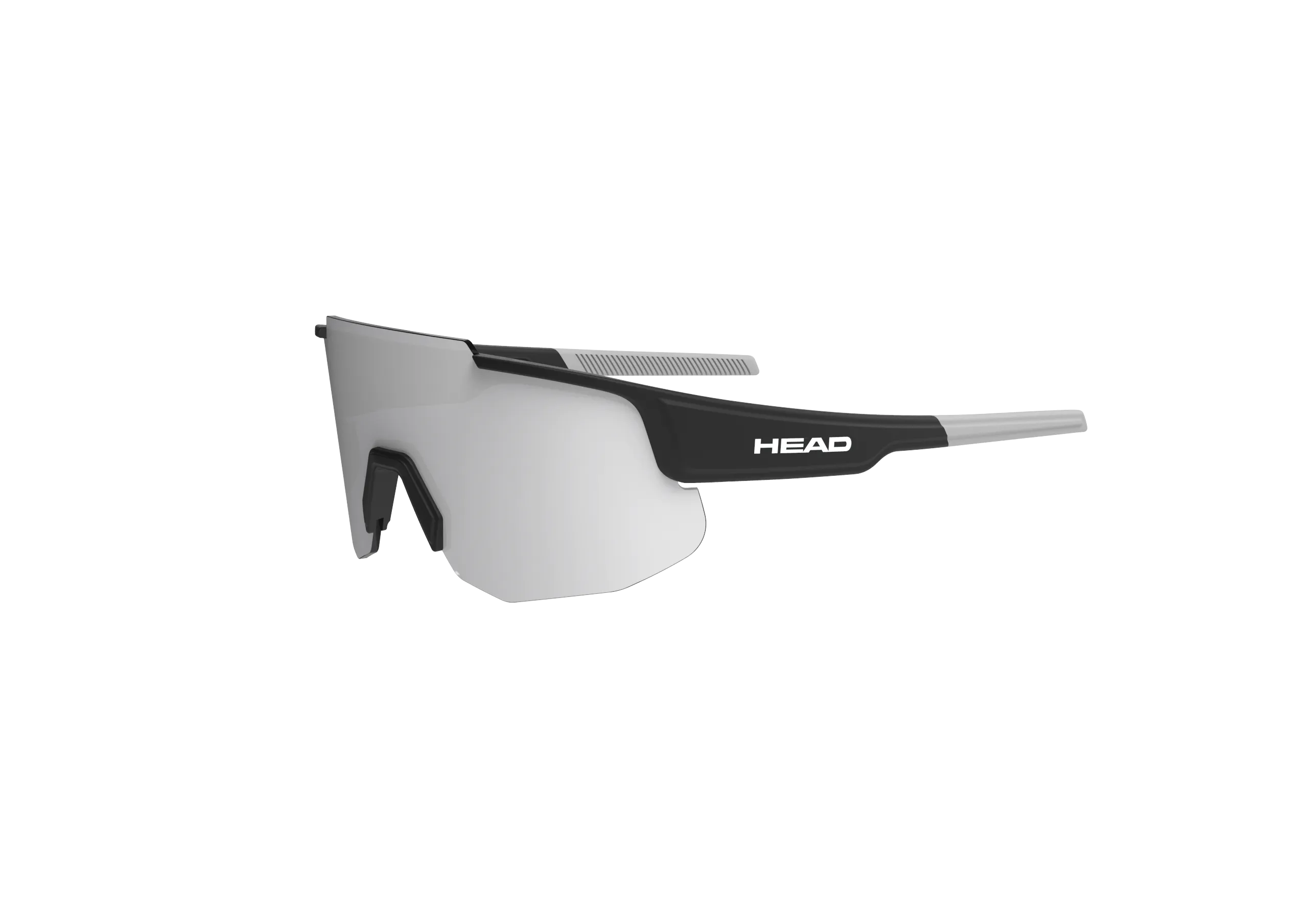 Sunglasses Head SUNSHIELD 5K Silver Black from the side, silver lenses, black frame.
